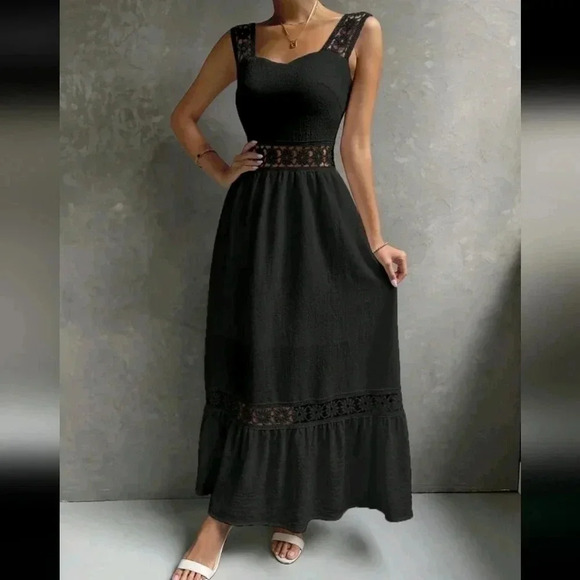 COPY - Guipure Lace Insert Ruffle Hem Dress - Picture 6 of 6